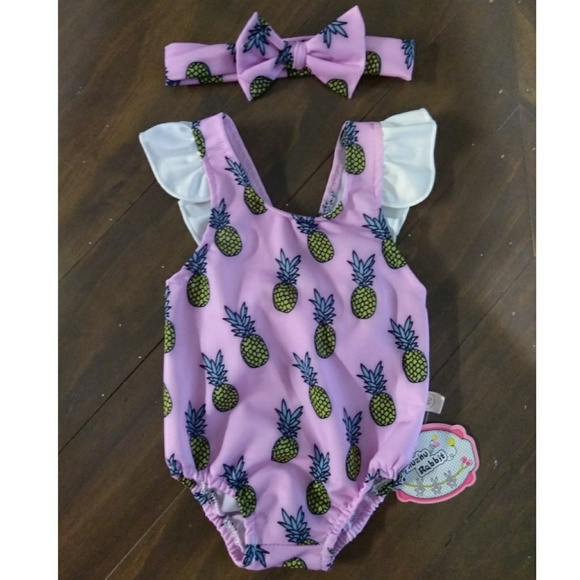 NWT! 🍍Pineapple Bathing Suit & Matching Headband - Picture 2 of 2